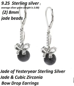 9.25 Sterling Silver Jade of Yesteryear Black Jade w/ CZ Drop Earrings Reg $95 - Picture 1 of 1