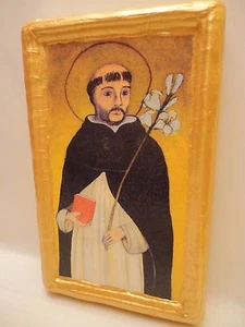 Icona cattolica romana San Domenico su targa in legno invecchiato - Foto 1 di 9