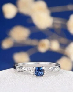 1.5ct Lab-Created Sapphire Engagement Ring 14k White Gold Plated Solitaire - Picture 1 of 8