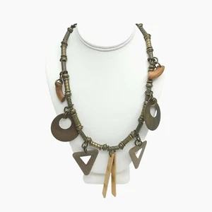 Collar colgante artesanal vintage hecho a mano metal madera declaración brutalista - Imagen 1 de 11