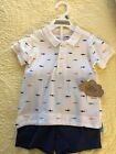 Baby Essentials Two Piece Shorts And Buton Up Shirt Sharks 18 Mos New