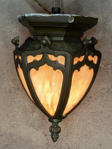 Antique Slag Glass Bronze Flush Mount Ceiling Light Fixture Cover