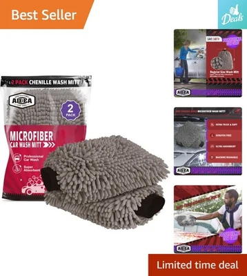 Paquete de 2 guantes de microfibra para lavado de autos - sin pelusa y sin arañazos 8""x12"" Foto 1 de 4