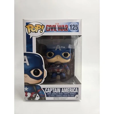 Funko Pop! Marvel Civil War Captain America #125 Vinyl Bobble-Head Collectible Foto 1 de 4