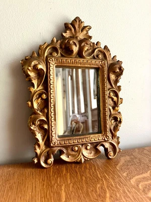 Moldura espelhada vitoriana ornamentada vintage | Espelho ornamentado em tom dourado 4" x 6" - Imagem 1 de 4