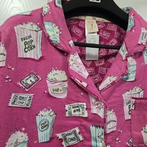 Munki Munki Womens Flannel Pink Pajamas Movie Night Popcorn XXL - Picture 1 of 14