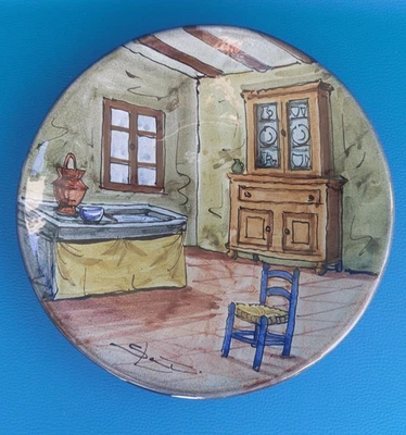 1970 ITALICA ARS MAIOLICA  PIATTO  DIPINTO A MANO SCENA RURALE  FIRMATO SANTI 2 - Immagine 1 di 4