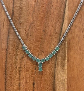 "Collar QJ India de plata de ley 925 con piedras verdes 17,5""" - Imagen 1 de 7
