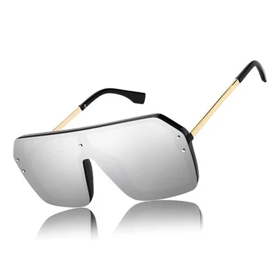 Gafas de sol para hombre plateadas lentes espejadas moda sin montura retro playa ropa de calle nuevas Foto 1 de 3