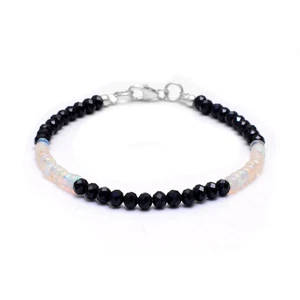 Natural Black Spinel and Ethiopian Opal Roundel Beaded Bracelet, Beautiful Multi - Picture 1 of 3