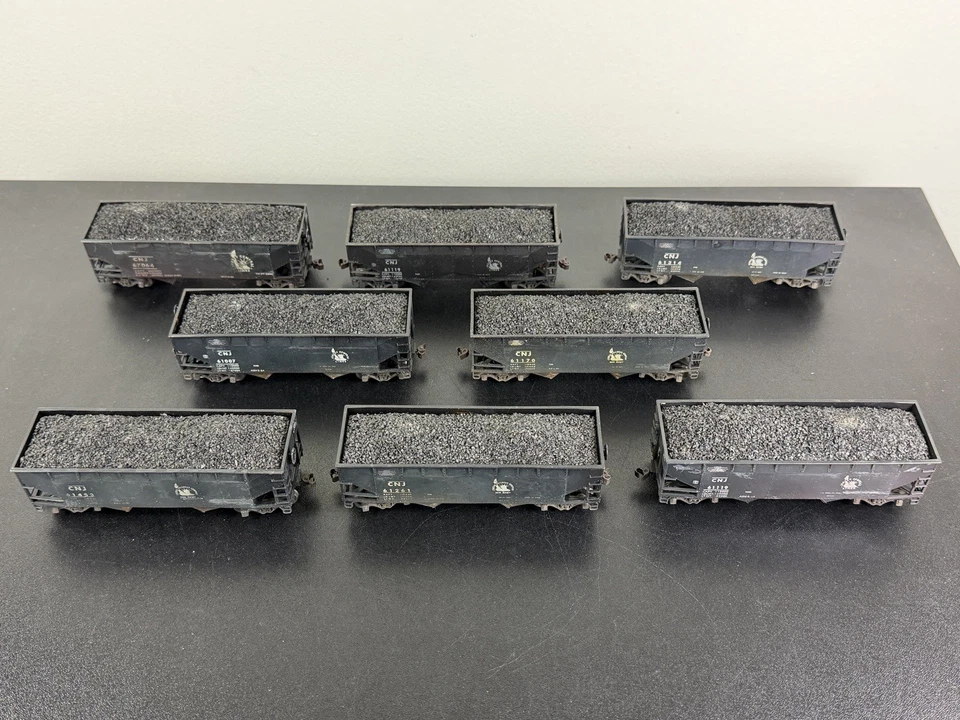 Lote de 9 autos Stewart Jersey Central NJ Die-Cast 4 bahías con carga de carbón #61261 Foto 1 de 4