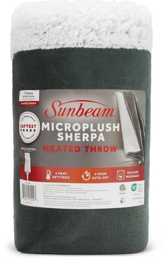 Sunbeam Microplush electric heated blanket, 4 Heat Settings, 4-Hour Auto shutoff - Image 1 of 2