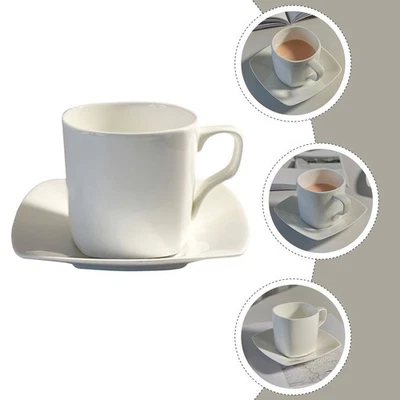 1 Set Simple Afternoon Tea Cup Ceramic Cup Morning Tea Cup with Square Saucer - Image 1 of 4