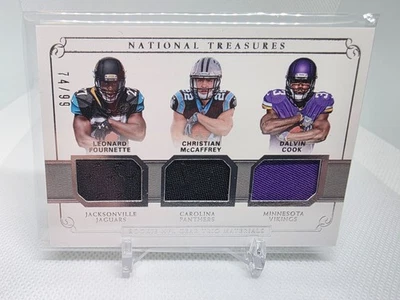 2017 National Treasures #1 Triple Patch Fournette McCaffrey Cook 74/99 - Image 1 of 2
