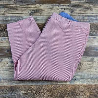 Talbots Womens Pants The Perfect Crop Stripe Seersucker Cotton Red White 16W - Image 1 of 4