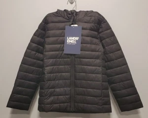 LANDS END KIDS THERMOPLUME PACKABLE HOODED JACKET SMALL (6-7) BLACK NEW - Picture 1 of 8