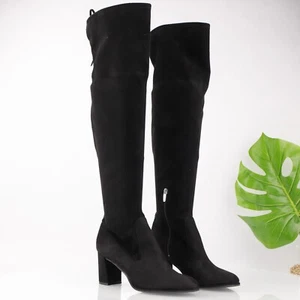 Marc Fisher Womens Lencon OTK Boot Size 9 Black Stretch Over The Knee Block Heel - Picture 1 of 21