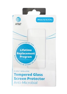 $45 AT&T iPhone 16/15/15 Pro Tempered Glass Screen Protector w/Installation Kit - Zdjęcie 1 z 1