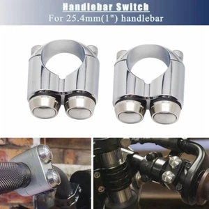 Chrome Motorcycle Dual Button Hand Momentary Custom Switch For 1" 25mm Handlebar - Picture 1 of 9