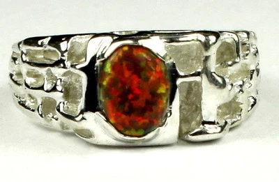 Opala marrom vermelha criada, anel masculino de prata esterlina 925, SR197-Feito à Mão - Imagem 1 de 4