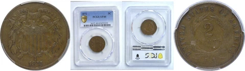 1872 Two Cent Piece PCGS XF-40 Cover