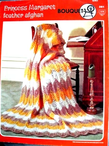 Bouquet 361 PRINCESS MARGARET FEATHER STICH AFGHAN knit 4pg leaflet - Picture 1 of 2