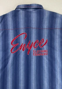 ENYCE Button Up Short Sleeve Shirt Mens XXXL Big Logo Embroidered Blue Striped - Picture 1 of 10
