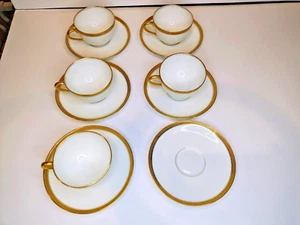 Vintage Limoges France White w/ Gold Trim 5 Tea Cups and 6 Matching Saucers - Picture 1 of 5