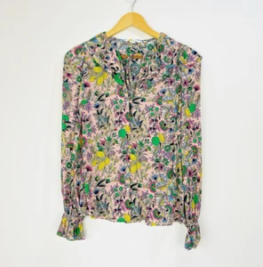 Boden Blouse Women Size 8 Pink Green Floral Long Sleeve Tie Neck Shift Buttoned - Picture 1 of 9