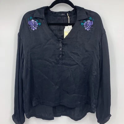 Obey Womens Small Dark Moody Embroidered Top Fairy Whimsigoth Floral - Image 1 of 4