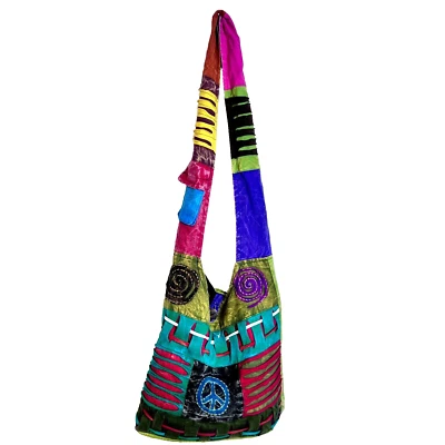 India Boutique Bandolera Hippie Cartera Años 60 Signo de la Paz Algodón 22" Correa Caída Foto 1 de 4