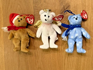 3 JINGLE BEANIES Beanie Baby ORNAMENTS 1997 HALO II & 1999 Teddy Holiday New NWT - Bild 1 von 21