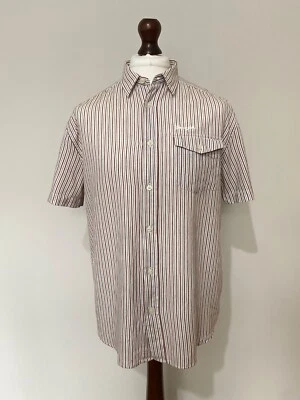 WRANGLER 1947 Shirt Mens Medium Cotton Button Short Sleeve Red White Striped - Image 1 of 4
