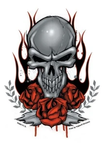 AUTOCOLLANT BIKER - SKULL ROSES - STICKER VINYL DECORATION USA / BIKER - Picture 1 of 1