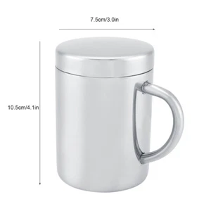Stainless Steel Double Walled Insulated Mug Cups With Handle Lid (M) - Picture 1 of 10
