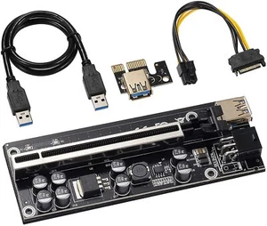 25 X Riser V009S-PLUS USB 3.0 PCI-E 1X to 16X Adaptor 6PIN 8 Capacitors - Picture 1 of 2