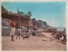 Inde, Bords du Gange, Scène de vie, Vintage print, circa 1900 Tirage vintage lég