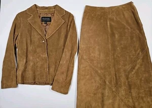 Wilson Leather Pelle Studio Suede Skirt Jacket Size Med/8 Brown Leather Hippie - Picture 1 of 14