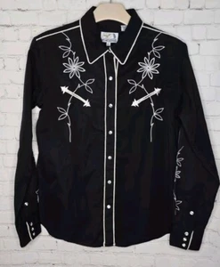Vtg Panhandle Slim Western Embroidery Snap Shirt Rockabilly Cowgirl Women Sz L - Picture 1 of 11