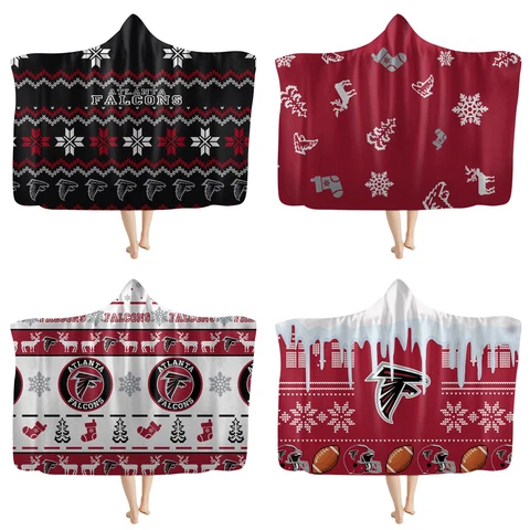Atlanta Falcons Christmas Hooded Blanket Fleece Cloak Wearable Blankets Gift Cover
