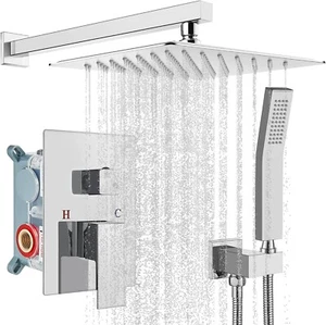 gotonovo 12 Inch Rain Shower System Polish Chrome Square Shower Head Combo Set - Picture 1 of 8