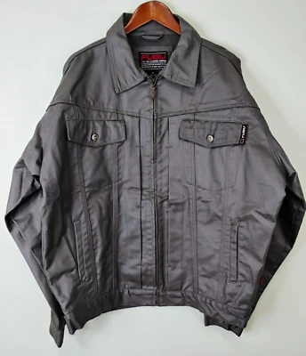 Vintage 90s Fubu Waxed Denim Jean Jacket XL Gray Streetwear Rap Hip Hop READ - Image 1 of 4