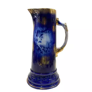 Riga Crown Devon England Stil blau mit Gold 12" Porzellankrug - unbeschriftet - Bild 1 von 11