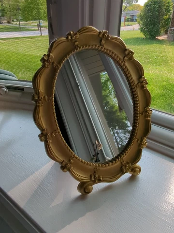 Vintage Syroco Oval Mirror for Vanity or Wall Gold Frame Bows & Ribbon 1943 Cover