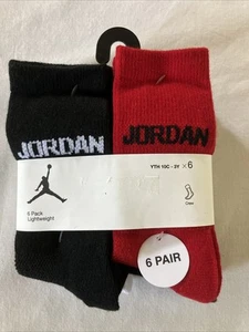 NWT Nike Kids 6 Pack Black/Red/White Crew Lightweight Jordan Sock Youth 10C-3Y - Picture 1 of 6