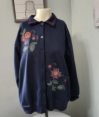 Cárdigan suéter retro Bonworth para mujer talla mediana azul floral abotonado vintage Foto 1 de 4