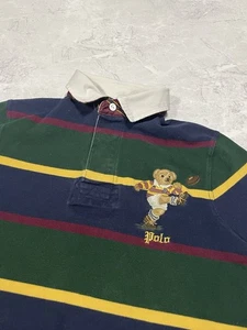 Ralph Lauren POLO 🏉 Oso Fútbol Americano Vintage Rugby Rayas Camisa Polo - Imagen 1 de 9