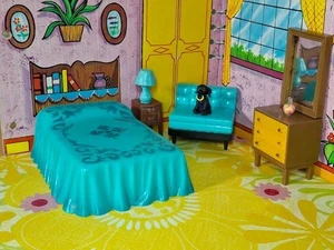 Selten! Ideal 1969 Puppenhaus Schlafzimmer Set passt zu Renwal - Bild 1 von 6