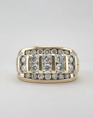 Vintage Retro 14k Yellow Gold Round 2.00tcw Diamond Chunky Men’s Ring - 10.5g - Image 1 of 4