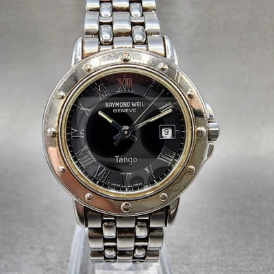 Raymond Weil Tango Watch Women 28mm Black Dial Silver Tone Date 5360 New Battery - Image 1 of 4